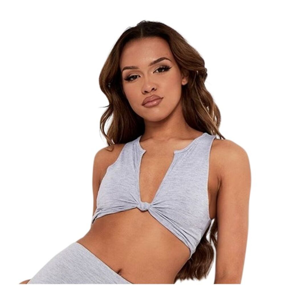 Missy Empire Womens/Ladies Twist Knot Jersey Plunge Crop Top / Gray